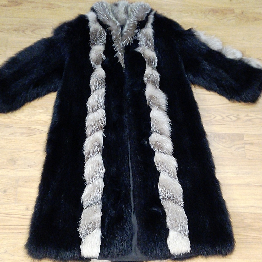 Vintage Full Length Black Mink with Silver Fox Coat